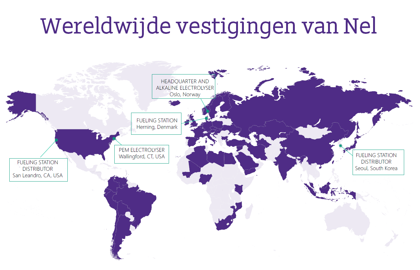 wereldkaart met vestigingen van Nel. 