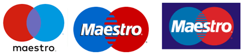 Drie logo's van betaalmogelijkheden van Maestro.
