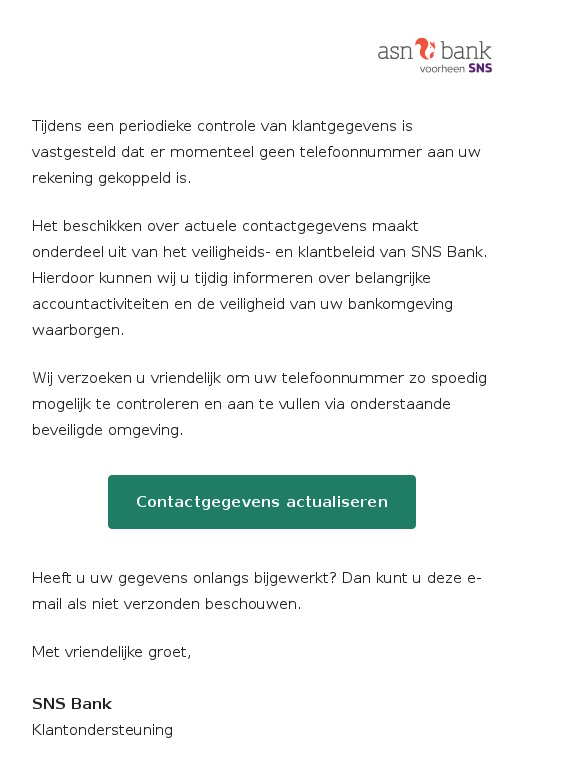 Voorbeeld van valse e-mails die ASN-klanten hebben gekregen
