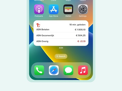 Afbeelding van een smartphone met daarop de ASN saldowidget