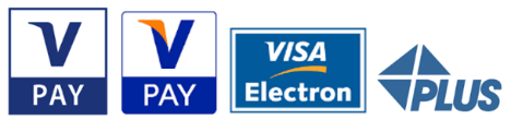 Vier logo's van betaalmogelijkheden van V PAY. 