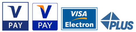 Vier logo's van betaalmogelijkheden van V PAY.
