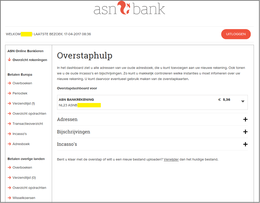 Afbeelding van wat je ziet als je het overzicht van de Overstaphulp opent